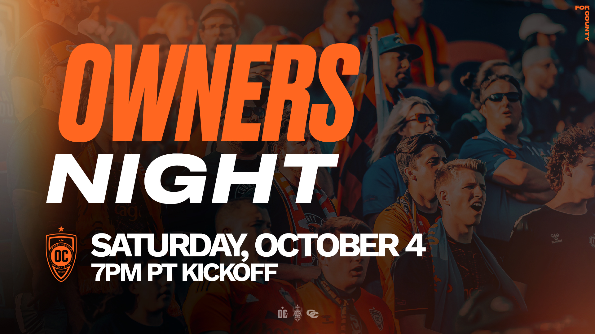 Owners Night on October 4th at the Orange County SC match at 7 pm PT graphic