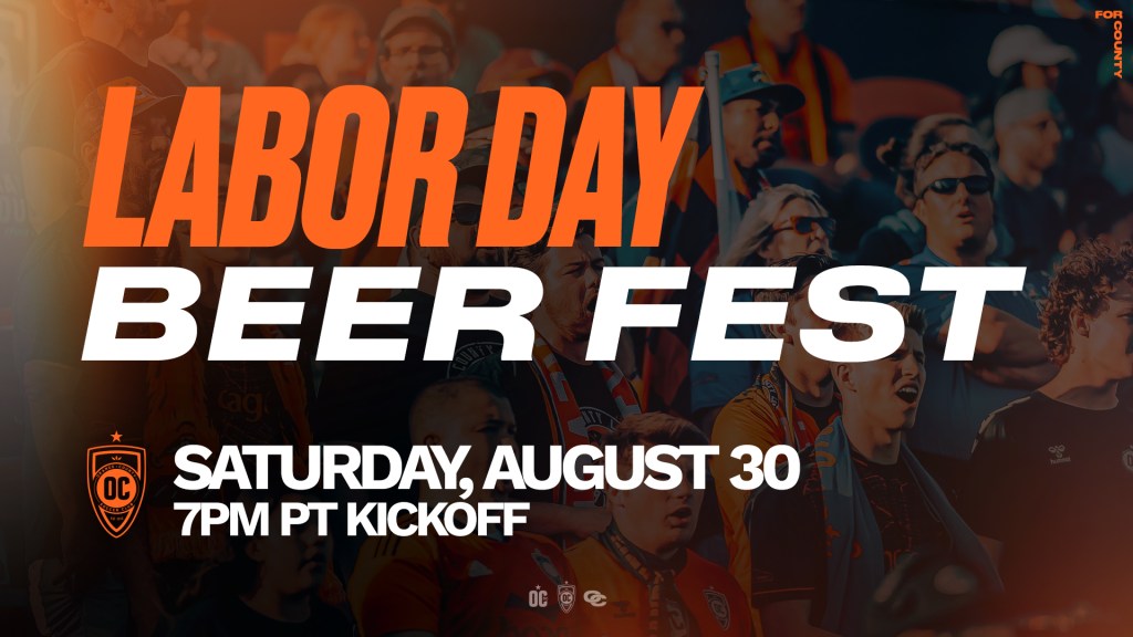 Labor Day Beer Fest on August 30th at the Orange County SC match at 7 pm PT graphic